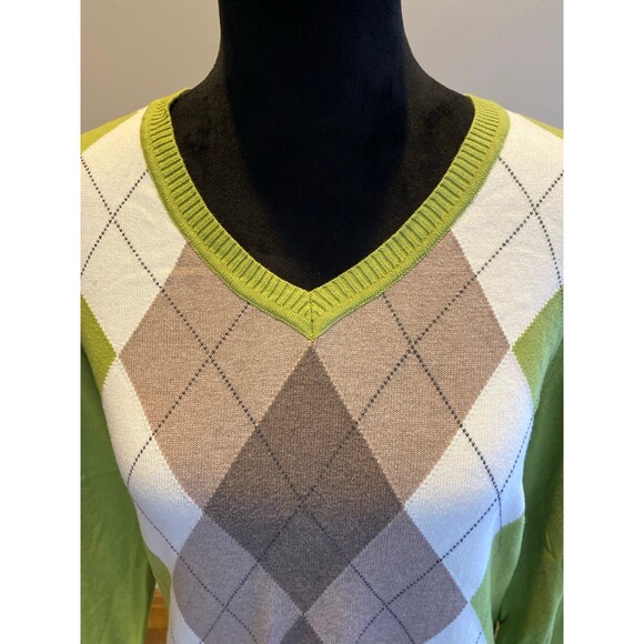 St John’s Bay Argyle Green Women’s Sweater Size Large 97% Cotton V Neck - Picture 3 of 9